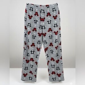 Disney Mickey Mouse Grey Buffalo Plaid Fleece Pajama Pants Large